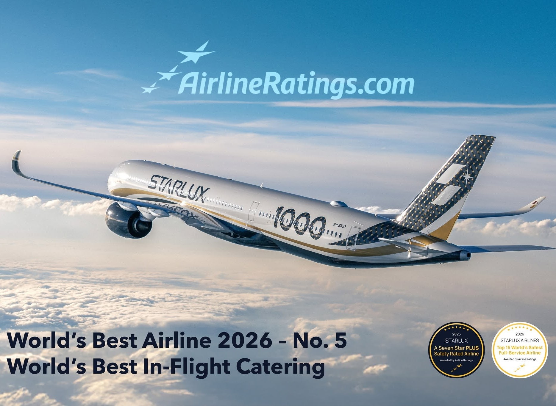 STARLUX Airlines Honored with "Top Five Global Ranking in 2026 World’s Best Airlines Awards" and named "World’s Best In-Flight Catering" by AirlineRatings